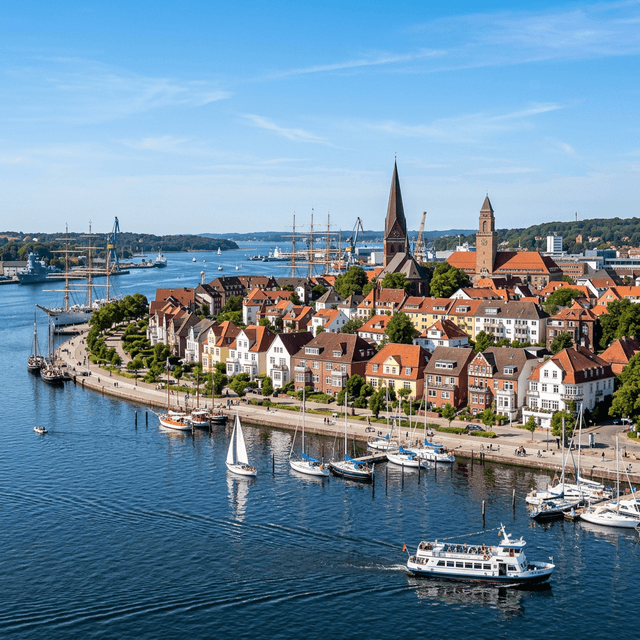 Panoramablick auf Kieler Förde mit Wohngebäuden am Wasser - Kieler Immobilienmarkt
