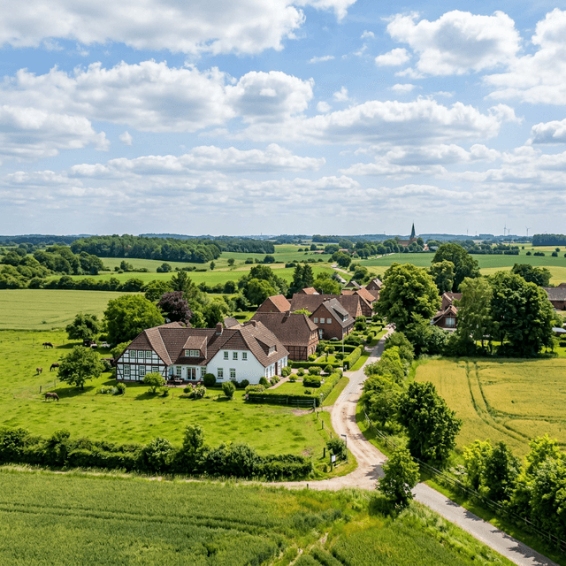 Malerische norddeutsche Landschaft in Schleswig-Holstein mit Einfamilienhaus - Immobilienmarkt